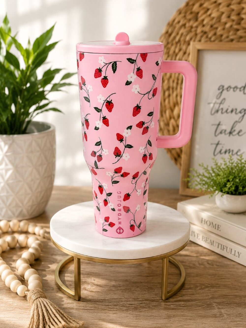 HydroJug 40oz Traveler Tumbler – Pink Strawberry Floral Print 🍓🌸